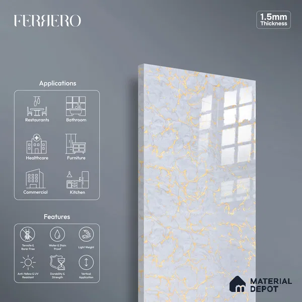 Ferrero 2A 01924 Radiant Lace 8 ft x 4 ft High Gloss Finish 6H Anti Scratch Acrylic Laminate - 1.5 mm | Suitable for Bedroom, TV Unit, Wardrobe, Kitchen Cabinet