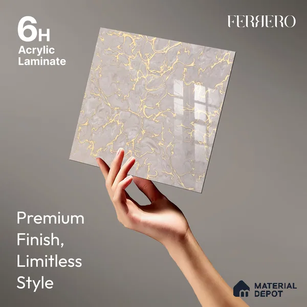 Ferrero 2A 01925 Silken Veins 8 ft x 4 ft High Gloss Finish 6H Anti Scratch Acrylic Laminate - 1.5 mm | Suitable for Bedroom, TV Unit, Wardrobe, Kitchen Cabinet