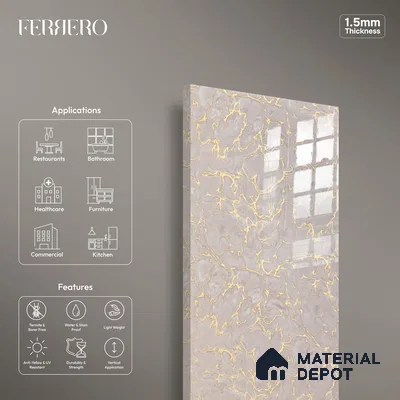 Ferrero 2A 01925 Silken Veins 8 ft x 4 ft High Gloss Finish 6H Anti Scratch Acrylic Laminate - 1.5 mm | Suitable for Bedroom, TV Unit, Wardrobe, Kitchen Cabinet