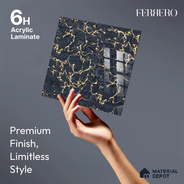 Ferrero 2A 01926 Midnight Blaze 8 ft x 4 ft High Gloss Finish 6H Anti Scratch Acrylic Laminate - 1.5 mm | Suitable for Bedroom, TV Unit, Wardrobe, Kitchen Cabinet
