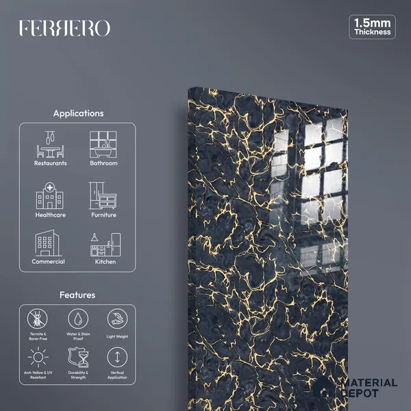 Ferrero 2A 01926 Midnight Blaze 8 ft x 4 ft High Gloss Finish 6H Anti Scratch Acrylic Laminate - 1.5 mm | Suitable for Bedroom, TV Unit, Wardrobe, Kitchen Cabinet