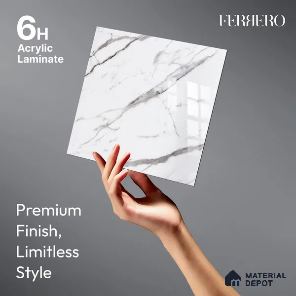 Ferrero 2A 01912 Stone Frost 8 ft x 4 ft High Gloss Finish 6H Anti Scratch Acrylic Laminate - 1.5 mm | Suitable for Bedroom, TV Unit, Wardrobe, Kitchen Cabinet