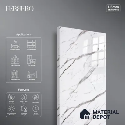 Ferrero 2A 01912 Stone Frost 8 ft x 4 ft High Gloss Finish 6H Anti Scratch Acrylic Laminate - 1.5 mm | Suitable for Bedroom, TV Unit, Wardrobe, Kitchen Cabinet