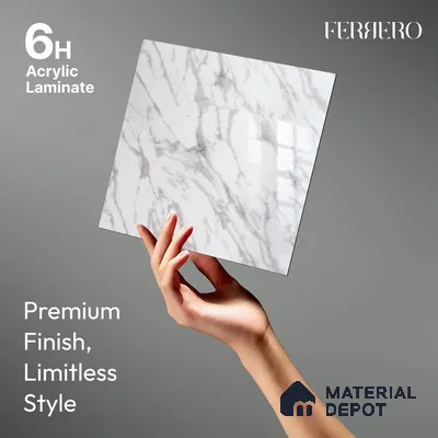 Ferrero 2A 01927 Silver Drift 8 ft x 4 ft High Gloss Finish 6H Anti Scratch Acrylic Laminate - 1.5 mm | Suitable for Bedroom, TV Unit, Wardrobe, Kitchen Cabinet