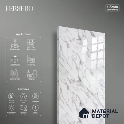 Ferrero 2A 01927 Silver Drift 8 ft x 4 ft High Gloss Finish 6H Anti Scratch Acrylic Laminate - 1.5 mm | Suitable for Bedroom, TV Unit, Wardrobe, Kitchen Cabinet