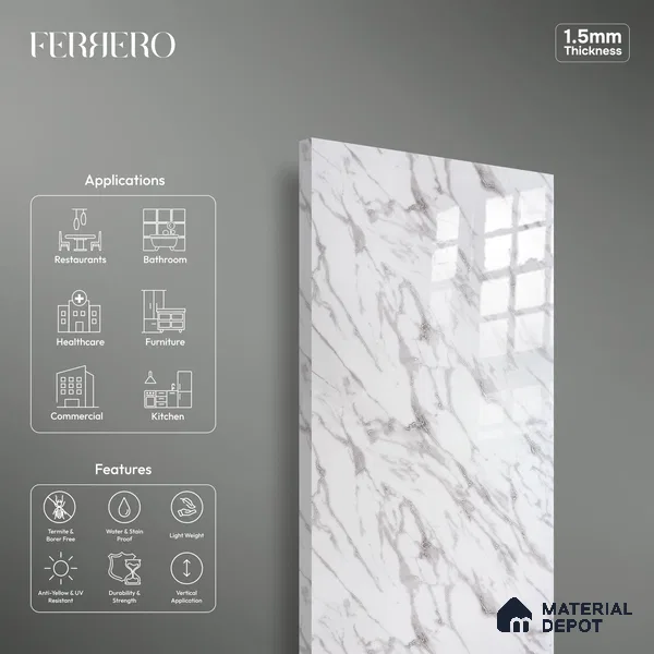 Ferrero 2A 01927 Silver Drift 8 ft x 4 ft High Gloss Finish 6H Anti Scratch Acrylic Laminate - 1.5 mm | Suitable for Bedroom, TV Unit, Wardrobe, Kitchen Cabinet