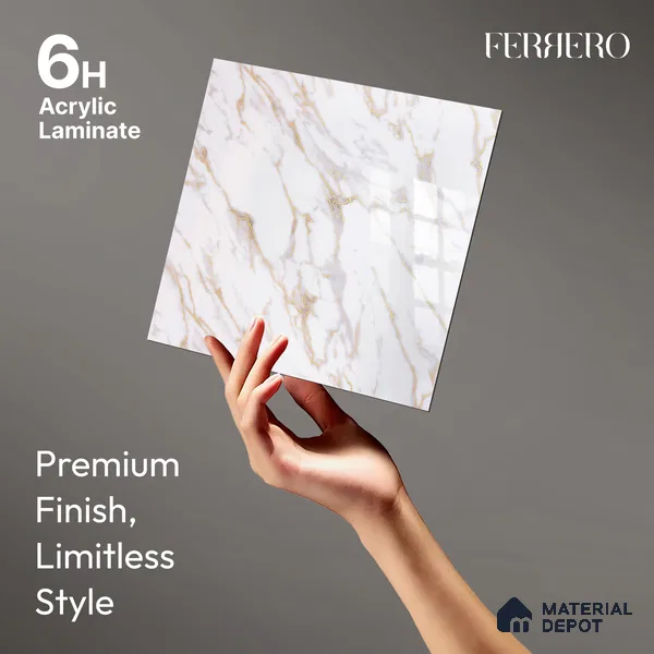 Ferrero 2A 01928 Golden Flow 8 ft x 4 ft High Gloss Finish 6H Anti Scratch Acrylic Laminate - 1.5 mm | Suitable for Bedroom, TV Unit, Wardrobe, Kitchen Cabinet