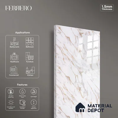 Ferrero 2A 01928 Golden Flow 8 ft x 4 ft High Gloss Finish 6H Anti Scratch Acrylic Laminate - 1.5 mm | Suitable for Bedroom, TV Unit, Wardrobe, Kitchen Cabinet