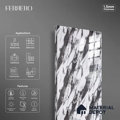Ferrero 2A 01929 Night Drift 8 ft x 4 ft High Gloss Finish 6H Anti Scratch Acrylic Laminate - 1.5 mm | Suitable for Bedroom, TV Unit, Wardrobe, Kitchen Cabinet