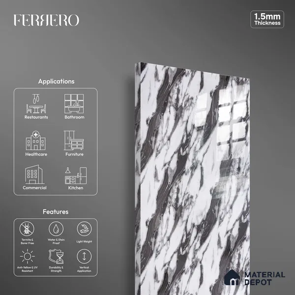 Ferrero 2A 01929 Night Drift 8 ft x 4 ft High Gloss Finish 6H Anti Scratch Acrylic Laminate - 1.5 mm | Suitable for Bedroom, TV Unit, Wardrobe, Kitchen Cabinet