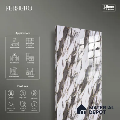 Ferrero 2A 01930 Gilded Ebony 8 ft x 4 ft High Gloss Finish 6H Anti Scratch Acrylic Laminate - 1.5 mm | Suitable for Bedroom, TV Unit, Wardrobe, Kitchen Cabinet