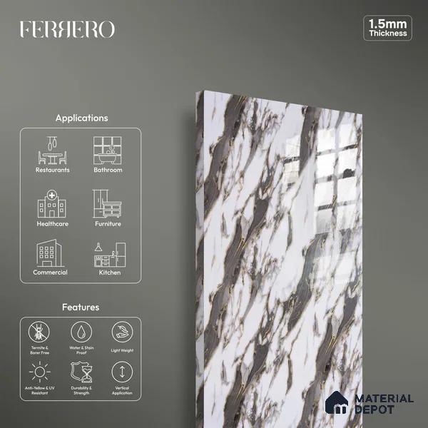 Ferrero 2A 01930 Gilded Ebony 8 ft x 4 ft High Gloss Finish 6H Anti Scratch Acrylic Laminate - 1.5 mm | Suitable for Bedroom, TV Unit, Wardrobe, Kitchen Cabinet