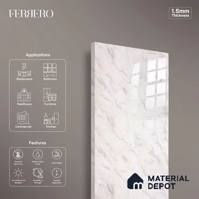 Ferrero 2A 01931 Cream Mist 8 ft x 4 ft High Gloss Finish 6H Anti Scratch Acrylic Laminate - 1.5 mm | Suitable for Bedroom, TV Unit, Wardrobe, Kitchen Cabinet