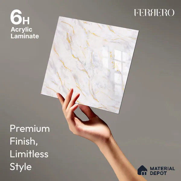 Ferrero 2A 01932 Amber Vein 8 ft x 4 ft High Gloss Finish 6H Anti Scratch Acrylic Laminate - 1.5 mm | Suitable for Bedroom, TV Unit, Wardrobe, Kitchen Cabinet