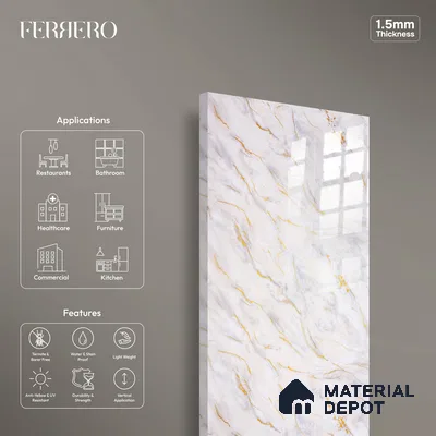 Ferrero 2A 01932 Amber Vein 8 ft x 4 ft High Gloss Finish 6H Anti Scratch Acrylic Laminate - 1.5 mm | Suitable for Bedroom, TV Unit, Wardrobe, Kitchen Cabinet