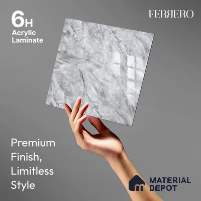 Ferrero 2A 01933 Ash Cloud 8 ft x 4 ft High Gloss Finish 6H Anti Scratch Acrylic Laminate - 1.5 mm | Suitable for Bedroom, TV Unit, Wardrobe, Kitchen Cabinet
