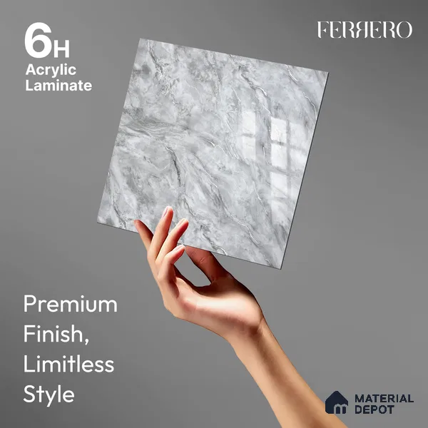 Ferrero 2A 01933 Ash Cloud 8 ft x 4 ft High Gloss Finish 6H Anti Scratch Acrylic Laminate - 1.5 mm | Suitable for Bedroom, TV Unit, Wardrobe, Kitchen Cabinet