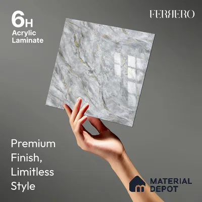 Ferrero 2A 01934 Glacier Grey 8 ft x 4 ft High Gloss Finish 6H Anti Scratch Acrylic Laminate - 1.5 mm | Suitable for Bedroom, TV Unit, Wardrobe, Kitchen Cabinet