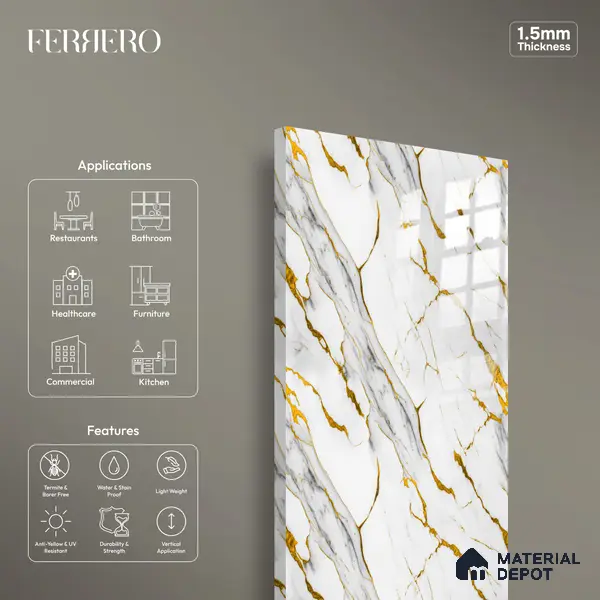 Ferrero 2A 01935 Auric Strands 8 ft x 4 ft High Gloss Finish 6H Anti Scratch Acrylic Laminate - 1.5 mm | Suitable for Bedroom, TV Unit, Wardrobe, Kitchen Cabinet