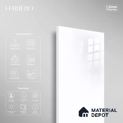 Ferrero 1C 01501 Cloudy Pearl 8 ft x 4 ft High Gloss Finish 6H Anti Scratch Acrylic Laminate - 1.5 mm | Suitable for Living Room, Kitchen, Office