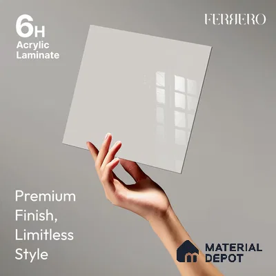 Ferrero 1C 01503 Pebble Gray 8 ft x 4 ft High Gloss Finish 6H Anti Scratch Acrylic Laminate - 1.5 mm | Suitable for Living Room, Kitchen, Office
