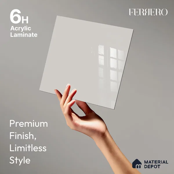 Ferrero 1C 01503 Pebble Gray 8 ft x 4 ft High Gloss Finish 6H Anti Scratch Acrylic Laminate - 1.5 mm | Suitable for Living Room, Kitchen, Office