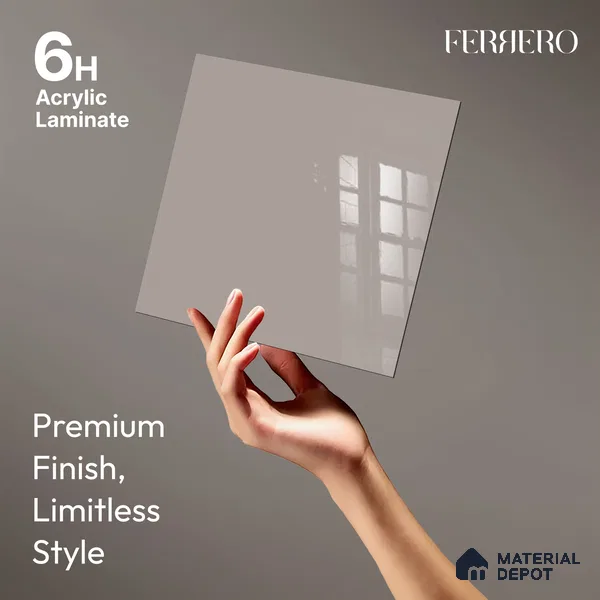 Ferrero 1C 01505 Misty Beige 8 ft x 4 ft High Gloss Finish 6H Anti Scratch Acrylic Laminate - 1.5 mm | Suitable for Living Room, Kitchen, Office
