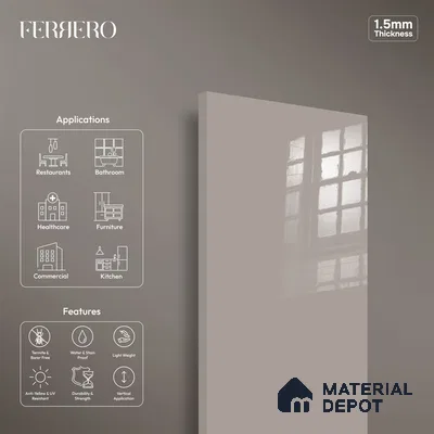Ferrero 1C 01505 Misty Beige 8 ft x 4 ft High Gloss Finish 6H Anti Scratch Acrylic Laminate - 1.5 mm | Suitable for Living Room, Kitchen, Office