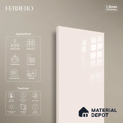Ferrero 1C 01506 Blush Haze 8 ft x 4 ft High Gloss Finish 6H Anti Scratch Acrylic Laminate - 1.5 mm | Suitable for Living Room, Kitchen, Office