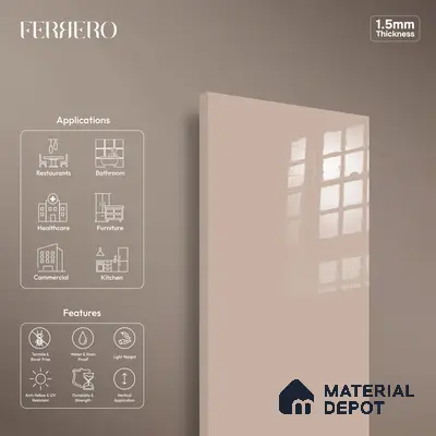 Ferrero 1C 01507 Desert Blush 8 ft x 4 ft High Gloss Finish 6H Anti Scratch Acrylic Laminate - 1.5 mm | Suitable for Living Room, Kitchen, Office