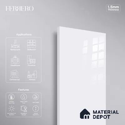 Ferrero 1C 01508 Velvet Frost 8 ft x 4 ft High Gloss Finish 6H Anti Scratch Acrylic Laminate - 1.5 mm | Suitable for Living Room, Kitchen, Office