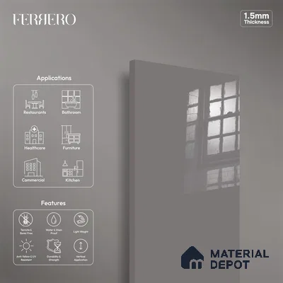 Ferrero 1C 01509 Aged Granite 8 ft x 4 ft High Gloss Finish 6H Anti Scratch Acrylic Laminate - 1.5 mm | Suitable for Living Room, Kitchen, Office