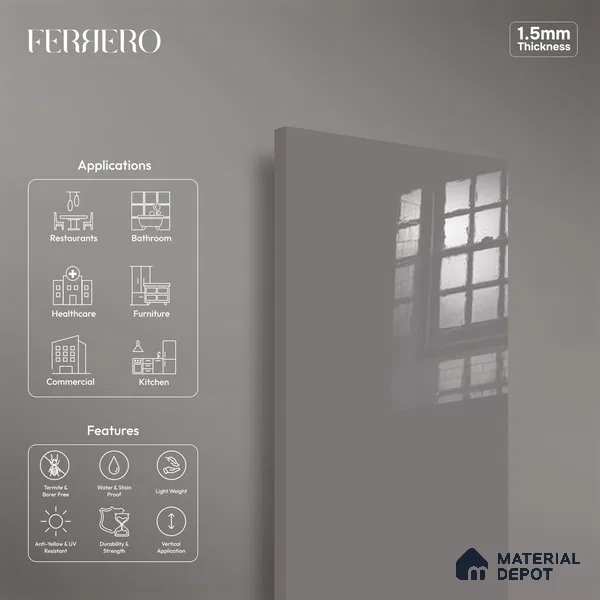 Ferrero 1C 01509 Aged Granite 8 ft x 4 ft High Gloss Finish 6H Anti Scratch Acrylic Laminate - 1.5 mm | Suitable for Living Room, Kitchen, Office
