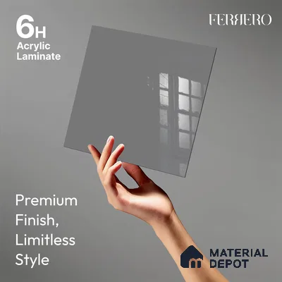 Ferrero 1C 01512 Charcoal Fog 8 ft x 4 ft High Gloss Finish 6H Anti Scratch Acrylic Laminate - 1.5 mm | Suitable for Living Room, Kitchen, Office