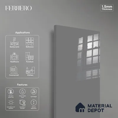 Ferrero 1C 01512 Charcoal Fog 8 ft x 4 ft High Gloss Finish 6H Anti Scratch Acrylic Laminate - 1.5 mm | Suitable for Living Room, Kitchen, Office