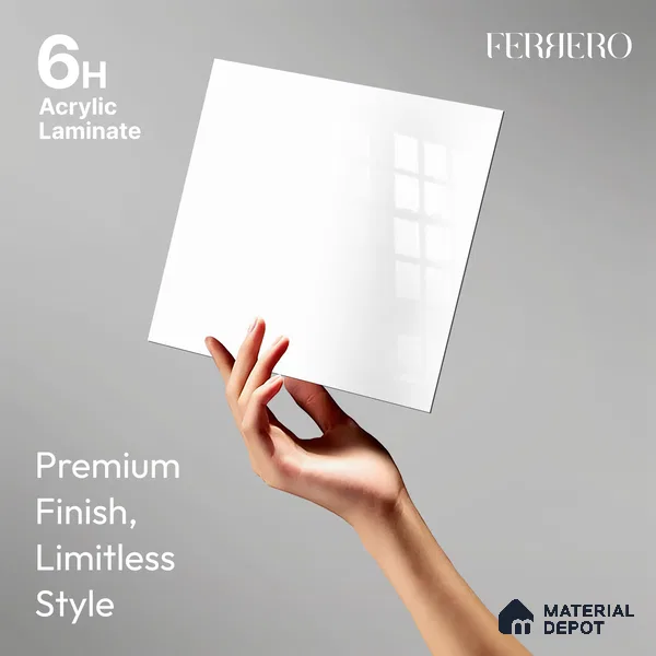 Ferrero 1C 01571 Fresh Linen 8 ft x 4 ft High Gloss Finish 6H Anti Scratch Acrylic Laminate - 1.5 mm | Suitable for Living Room, Kitchen, Office