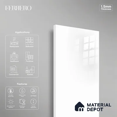 Ferrero 1C 01571 Fresh Linen 8 ft x 4 ft High Gloss Finish 6H Anti Scratch Acrylic Laminate - 1.5 mm | Suitable for Living Room, Kitchen, Office