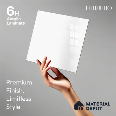 Ferrero 1C 01502 Snow White 8 ft x 4 ft High Gloss Finish 6H Anti Scratch Acrylic Laminate - 1.5 mm | Suitable for Living Room, Kitchen, Office