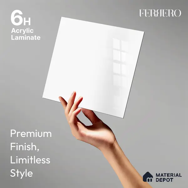 Ferrero 1C 01502 Snow White 8 ft x 4 ft High Gloss Finish 6H Anti Scratch Acrylic Laminate - 1.5 mm | Suitable for Living Room, Kitchen, Office