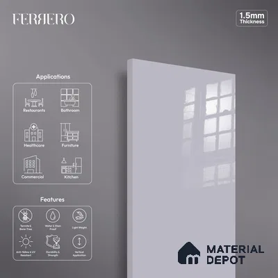 Ferrero 1C 01572 Misty Mauve 8 ft x 4 ft High Gloss Finish 6H Anti Scratch Acrylic Laminate - 1.5 mm | Suitable for Living Room, Kitchen, Office