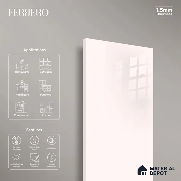 Ferrero 1C 01515 Gentle Blossom 8 ft x 4 ft High Gloss Finish 6H Anti Scratch Acrylic Laminate - 1.5 mm | Suitable for Living Room, Kitchen, Office