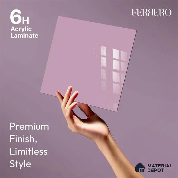 Ferrero 1C 01516 Dusky Rose 8 ft x 4 ft High Gloss Finish 6H Anti Scratch Acrylic Laminate - 1.5 mm | Suitable for Living Room, Kitchen, Office