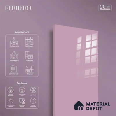 Ferrero 1C 01516 Dusky Rose 8 ft x 4 ft High Gloss Finish 6H Anti Scratch Acrylic Laminate - 1.5 mm | Suitable for Living Room, Kitchen, Office