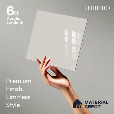 Ferrero 1C 01504 Warm Fog 8 ft x 4 ft High Gloss Finish 6H Anti Scratch Acrylic Laminate - 1.5 mm | Suitable for Living Room, Kitchen, Office