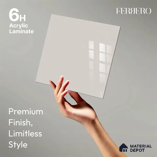Ferrero 1C 01504 Warm Fog 8 ft x 4 ft High Gloss Finish 6H Anti Scratch Acrylic Laminate - 1.5 mm | Suitable for Living Room, Kitchen, Office