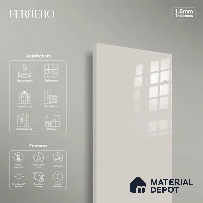 Ferrero 1C 01504 Warm Fog 8 ft x 4 ft High Gloss Finish 6H Anti Scratch Acrylic Laminate - 1.5 mm | Suitable for Living Room, Kitchen, Office