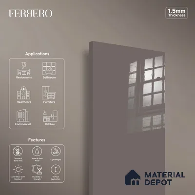 Ferrero 1C 01511 Ashwood Brown 8 ft x 4 ft High Gloss Finish 6H Anti Scratch Acrylic Laminate - 1.5 mm | Suitable for Living Room, Kitchen, Office