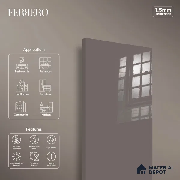 Ferrero 1C 01511 Ashwood Brown 8 ft x 4 ft High Gloss Finish 6H Anti Scratch Acrylic Laminate - 1.5 mm | Suitable for Living Room, Kitchen, Office