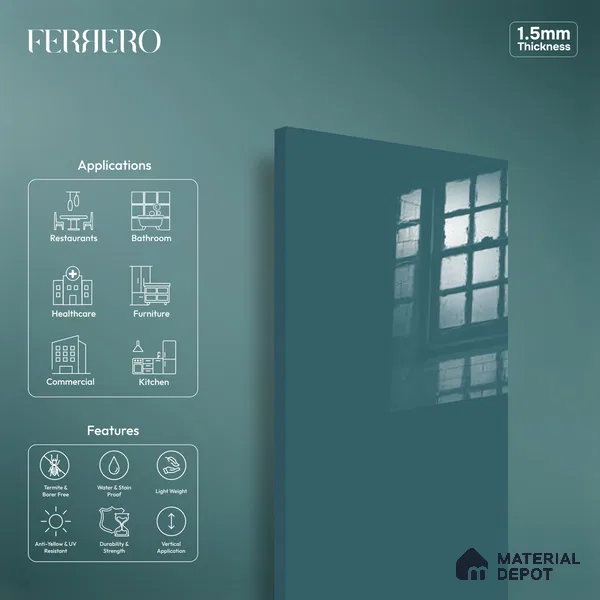 Ferrero 1C 01521 Cloudy Pearl 8 ft x 4 ft High Gloss Finish 6H Anti Scratch Acrylic Laminate - 1.5 mm | Suitable for Living Room, Kitchen, Office