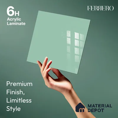 Ferrero 1C 01522 Breeze Green 8 ft x 4 ft High Gloss Finish 6H Anti Scratch Acrylic Laminate - 1.5 mm | Suitable for Living Room, Kitchen, Office